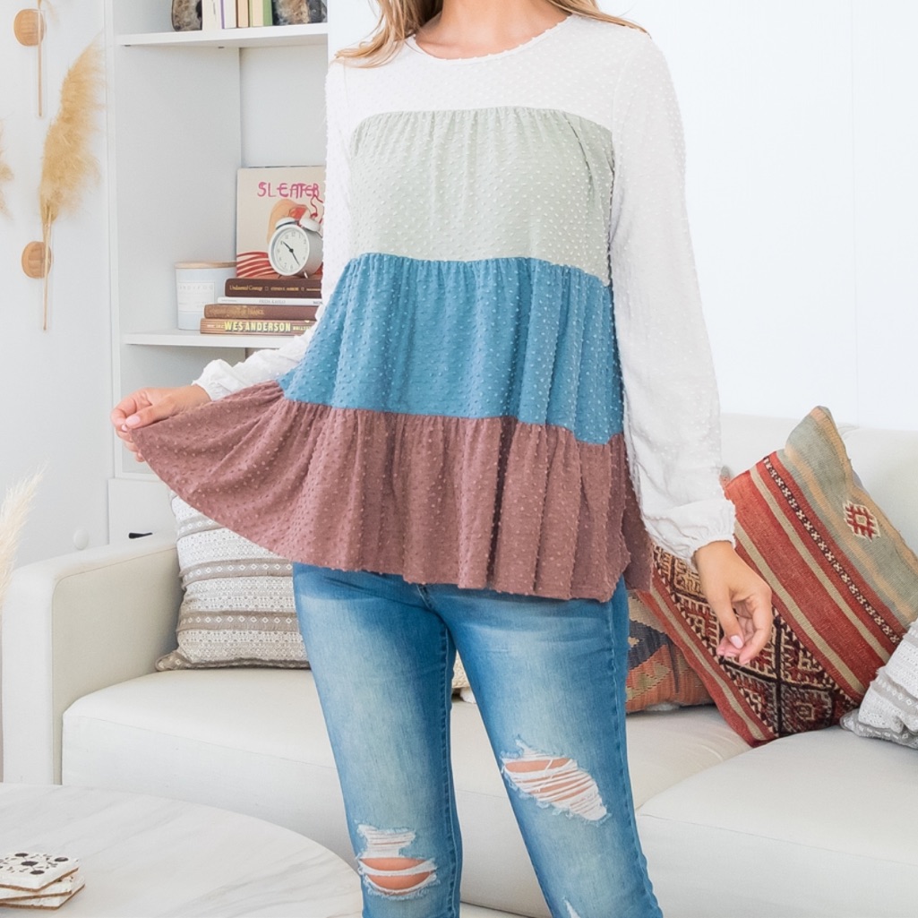 04 Boho Long Sleeves Color Block Tunic Top